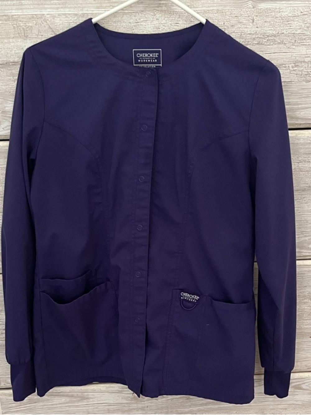 Womenโs Cherokee Purple Button-Front Scrub Jacket and pants